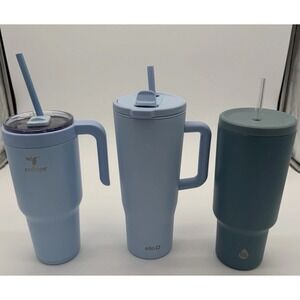 Lot Of 3 Blue Insulated Tumblers Reduce Cold1‎ 34oz Ello Core Home 40oz